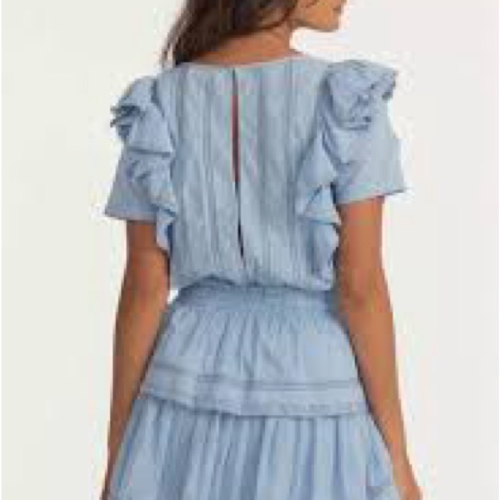 LoveShackFancy Light Blue Ruffled Mini Dress worn once - Picture 3 of 11